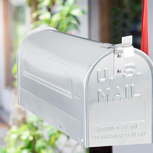 Relaxdays Amerikanischer Briefkasten, Aluminium, Original US Mailbox, Fahne, Nostalgie, HxBxT: 22 x 16,5 x 48 cm, silber
