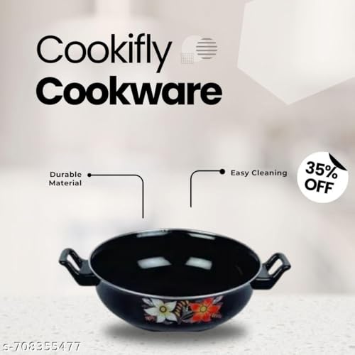 Image of Premium Non-Stick Induction Base Kadai with Double Handles | Induction & Gas Compatible | Heavy Duty Kitchen Cookware (Black) - Set - 1