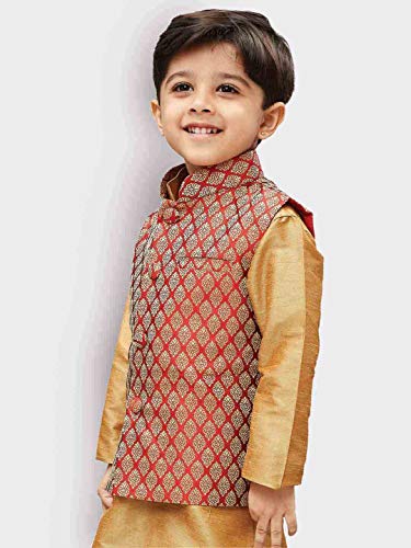 Image of JBN Creation Boys' Silk Blend Nehru Jacket || Banarasi Brocade Woven Jacquard Modi /Nehru Jacket || Ethnic Wear for Festivals, Weddings