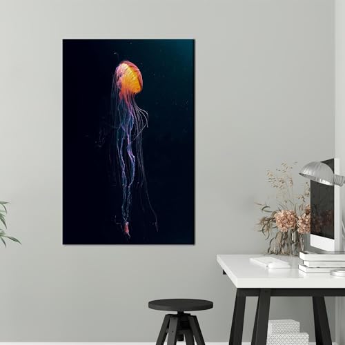 Toile décorative méduse orange pour illuminer une pièce sombre en 60x90