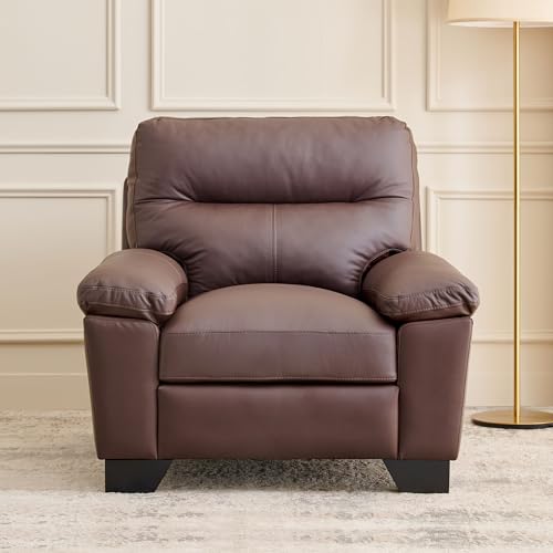 Image of Home Centre | Winchester | Half Leather|Solid Wood | 1 Seater Sofas | Brown | 1 Year Warranty
