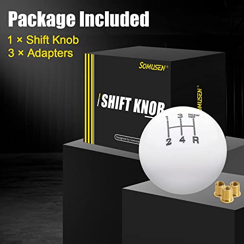 Somusen 5 Speed White Round Ball Shift Knob Acrylic 5Speed Fing Fast Gear Shifter Knob Short Throw Shifter With 3 Adapters Universal Fit For Manual Car Vehicles M8X1.25 M10X1.25 M10X1.5 M12X1.25 #TOP3
