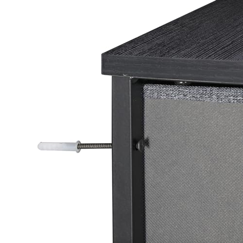 SUPER DEAL Fabric Dresser for Bedroom 46 inch Tall Dresser Vertical Storage Tower Chest of Drawers with 5 Storage Drawers Wood Top and Sturdy Metal Frame for Closet Living Room Hallway Entryway, Grey