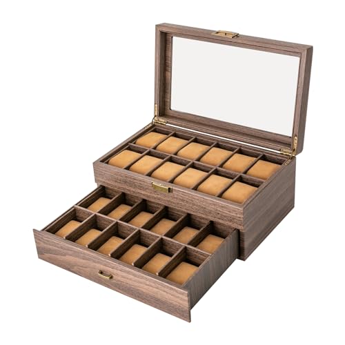 Caja para 24 relojes, 24 relojes para hombres y mujeres, organizador de caja de reloj, caja organizadora, caja de reloj, pantalla y almacenamiento de madera maciza, joyero