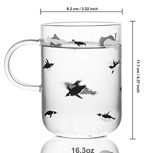 Taza de vidrio con diseño de pingüino 16.3oz miniatura 5
