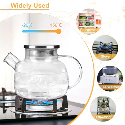 1L Teekanne Glas, Transparente Glasteekanne mit Siebeinsatz, Teekanne Glas 1 Liter mit Deckel, Klar, Hitzebeständig, mit Herausnehmbarem Filter, für Tee, Blumentee und Saft (1000ML)