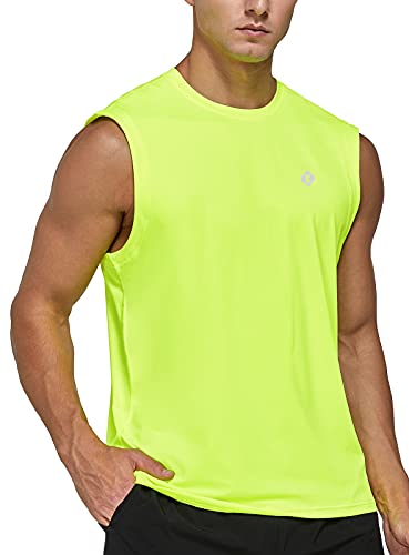 Ksmien Men's Quick Dry Sleeveless Shirts Muscle Bodybuilding Tank Tops For Athletic Gym Fitness Workout Running Jogging Neon Yellow #TOP11