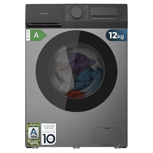 Cecotec Lavadora Carga Frontal 12Kg Bolero DressCode 12450 Inverter Steel, 1400 rpm, 16 programas, Clase A-20%, Motor Inverter Plus, Allergy Care, Pearl Drum, Función Silence, Stop&Go, KidLock, Steel