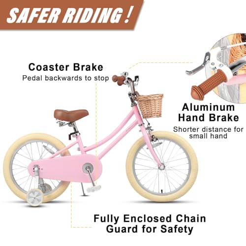 Image of Petimini Vintage Kids Bike for Girls, 12-20 Inch Classic Bicycle with Wicker Basket & Bell, High Tensile Steel Frame, Training Wheels (12-18 inch), 85% Pre-Assembled, Retro Bike for Outdoor Riding