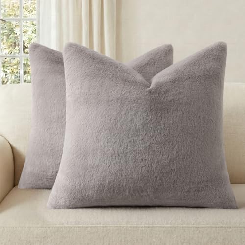 Pallene Faux Fur Decorative Throw Pillow Covers 18x18 Set of 2, Greige