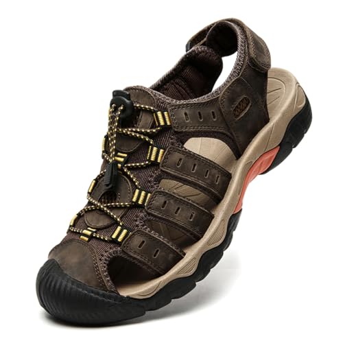 ailishabroy Mens Sandals Leather Hiking Slides Sport Slippers Fisherman Beach Shoes Closed Toe