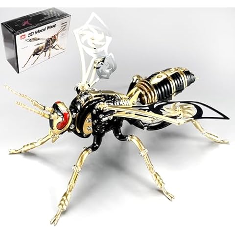 OreilleStar 3D Metal Puzzles for Adults Mechanical Wasp Model Kits of Northern Giant Hornet Building Blocks Difficult DIY Assembly Gifts for Birthday Christmas Black Golden Color Cover