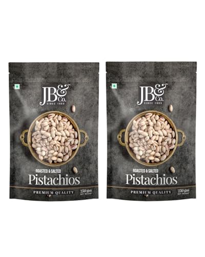 Image of JB&CO Premium Roasted & Salted Pistachios (Pista) | Crunchy In-Shell California Nuts | High Protein Healthy Snack | Lightly Salted 500g (250gx2)