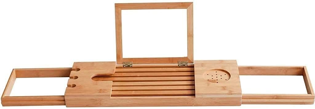 MYUYEE Bath Trays Bathtub Rack Caddy Wood Wood Shelf Shower Book Table Tray Expandable Holder Foldable Bathtub Cover Bathroom Trays (A)