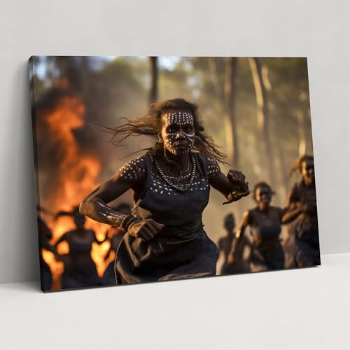 Painted Anarchy Aboriginal Canvas Print - Capture Of Ceremonial Dance - Aborginal, Home Decoration, Wall Art, Rituals, 18" x 12"