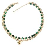 uqvn Dark Green Agate Stone Healing Stone Strand Necklace,2 Layered Agate Gemstone Necklace