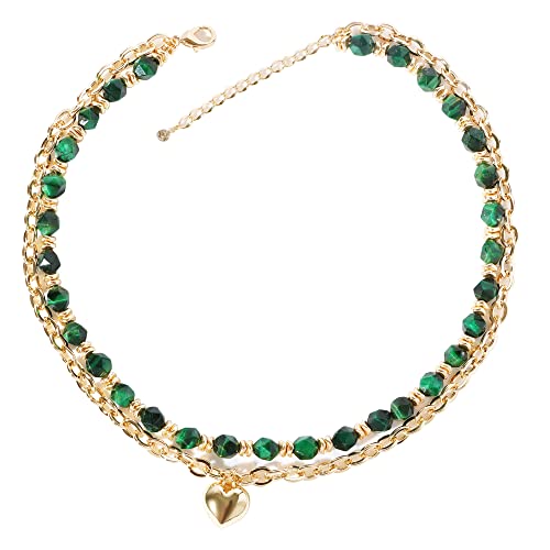 Uqvn Dark Green Agate Stone Healing Stone Strand Necklace,2 Layered Agate Gemstone Necklace #TOP3