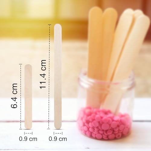 OWLKELA 200 Stück Holzstäbchen, Eisstiele aus Holz, Kombination aus Zwei Größen, Jeweils 100 Stück – 114 mm x 9 mm x 2 mm, 64 mm x 9 mm x 2 mm, Birke, Grundfarbe – Holzeisstiele, DIY