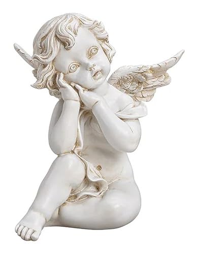 NAMENLOS Engel-Figur hält Vogel in der Hand, weiß | Schutzengel,...