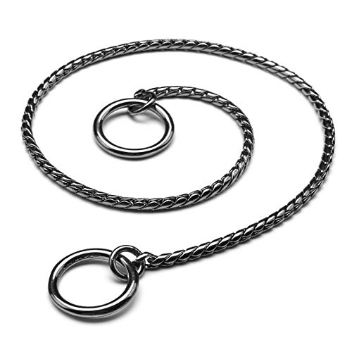Mogoko Stainless Steel Dog Choke Chain Collar, Puppy Metal Snake Chain Pet Show Slip Collar Choker For Training Walking (Black;16.0"*3.0Mm) #TOP1