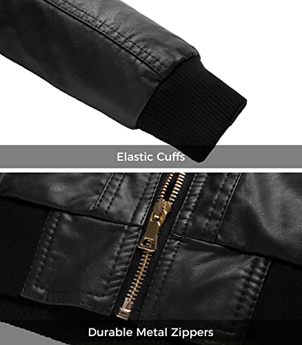 Wantdo Women's Quilted Classic Faux Leather Short Jackets With Hood Black M #TOP6