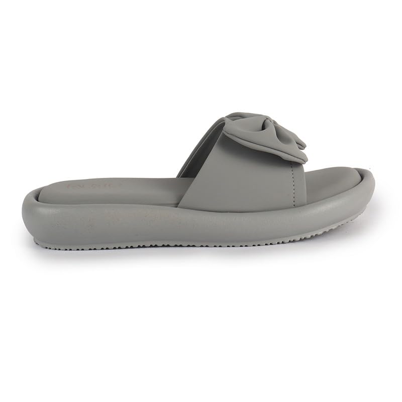 Image of FAUSTO Women Open Toe Bow Design Slip On Sliders | Extra Comfort Cushioned Insole Slippers | Classic Flat Sandals for All Day Long