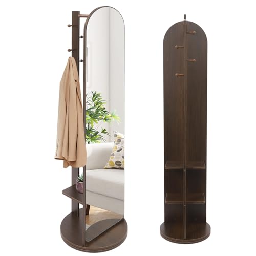 OUGWFYANG Mirror Full Length with Storage 15 Lx66 H Mirror Coat Rack 360 Rotating Mirrors with Clothes Rack for Bedrooms Living Rooms Changing Rooms (Style 2)