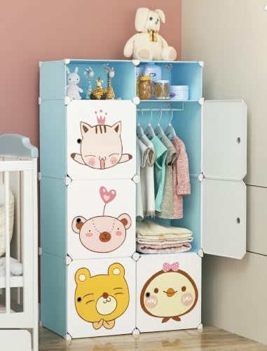 Image of EXVITO 6 Door Kids Plastic Wardrobe for Clothes, Foldable Plastic Almirah for Clothes, Collapsible Wardrobe for Storage, Baby Cupboard for Clothes, Storage Rack for Kids - Blue