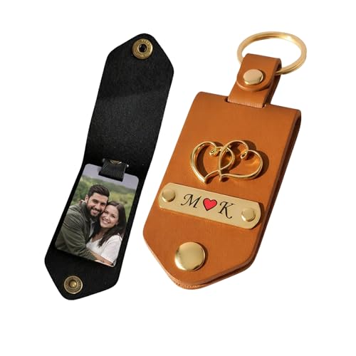 Image of Personalized Photo Leather Keychain with Custom Name Engraving | Photo Keychain Customized | Car Key Chain Customised | Customized Key Chain for Bike | Gift for Men, Women & Couples