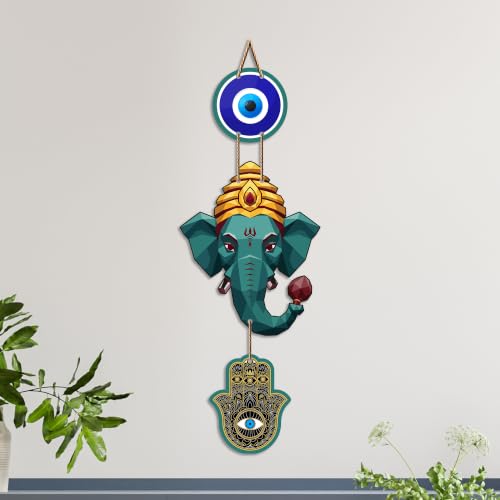 Image of Artvibes Ganpati Bappa Evil Eye Decor Hanging for Home and Office | Nazar Suraksha Wall Art for Entrance Door Living Room Temple | Auspicious Vastu Energy Decorative Housewarming Gift (WH 8561N)
