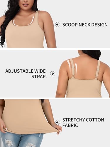 Image of V FOR CITY Plus Size Tank Top for Women with Non-Padded Shelf Bra Adjustable Wide Strap Camisole Cotton Udershirts 1X-5X