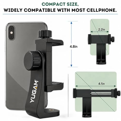 Image of 360 Degree Cell Phone Holder with Adjustable Clamp | Phone Tripod Mount Adapter Compatible with Smartphones & All Types of Tripods - Black