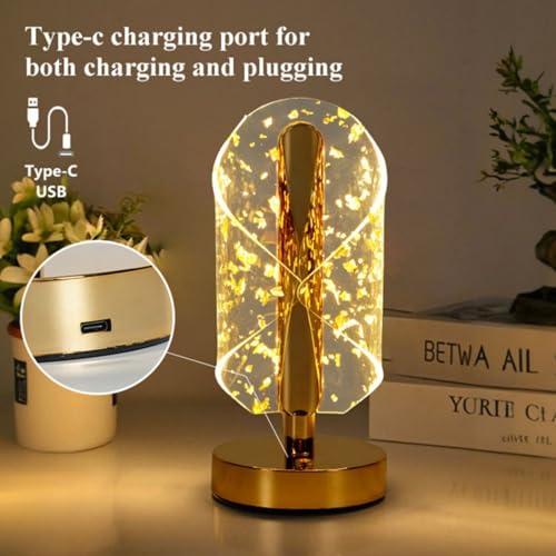 Image of One94Store 3D Infinity Crystal LED Night Lamp with Gold Base, Touch Control Cordless Decorative Table Light - 3 Color Modes, Modern Bedside Lamp for Bedroom, Living Room & Home Decor (Plastic Body)
