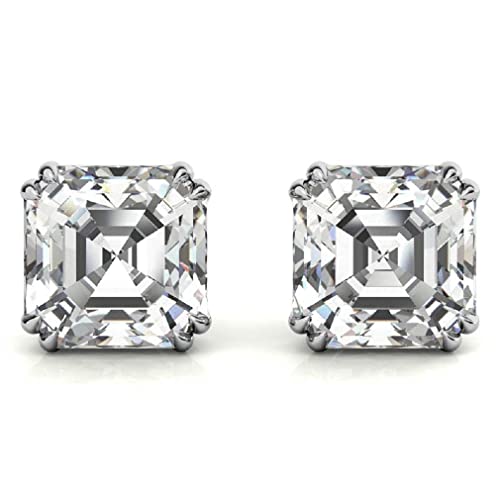 Handmade Solid White Gold Earring, 3 Tcw Asscher Cut Moissanite Diamond Stud Earring, Solitaire Moissanite Earring For Mdear217-Ash 0 #TOP12