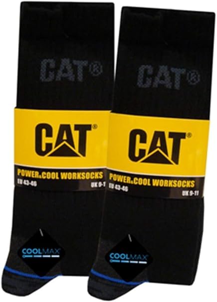 Caterpillar CAT Power&Cool Chaussettes de travail 6 | 9 | 12 paires en deux tailles 39-42/43-46 - Noir - 39-42