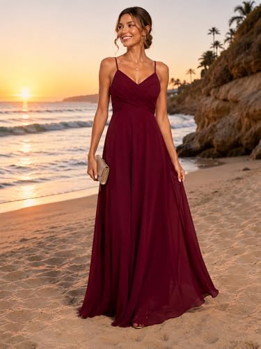 Image of Ever-Pretty Women's Summer Backless Spaghetti Strap Chiffon Bridesmaid Dresses Empire Waist Formal Wedding Guest Dress