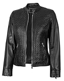 fjackets Real Lambskin Leather Jacket Women - Long Sleeve Collarless Moto Jacket Women - Maude Black Leather Jacket Women | [1311527] 3XL