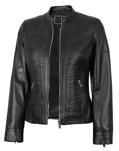 fjackets Real Lambskin Leather Jacket Women - Long Sleeve Collarless Moto Jacket Women - Maude Black Leather Jacket Women | [1311527] 3XL