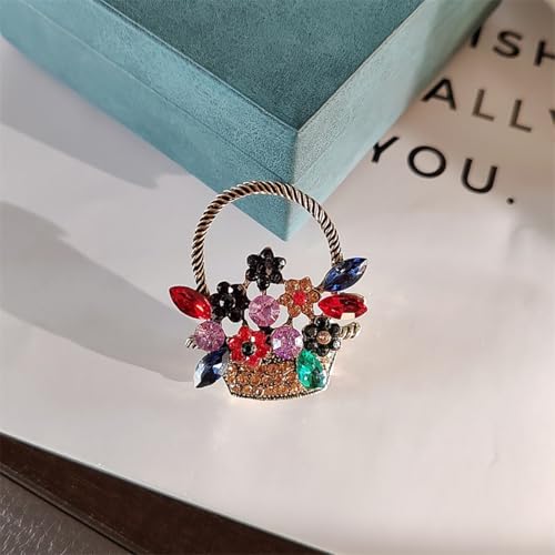 Image of Rhinestone Flower Basket Brooch for Women Colorful Crystal Flower Basket Brooch Pin Dainty Crystal Flower Brooch Pin Elegant Clothing Hat Bag Accessories