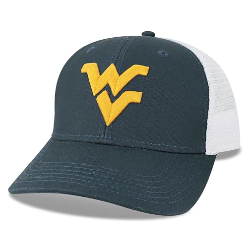Legacy NCAA Officially Licensed Baseball Hat, West Virginia Mountaineers, Lightweight Cap for Men & Women, Mid-Pro Snapback Adjustable (MPS), Navy/White Trucker, One Size Fits Most, Snapback Closure