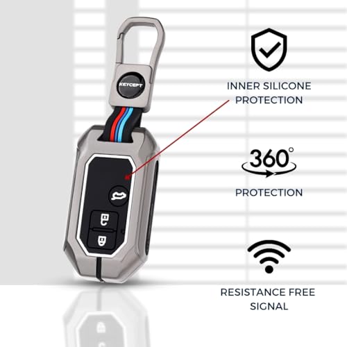 Image of KEYCEPT Metal Keycover for Suzuki Swift, Dzire, Ertiga, Brezza, Fronx, Jimny, Ignis, Rumion, Hyryder, E-Vitara, Victoris 3 Button Smart Key with Keychain (Short Keychain).