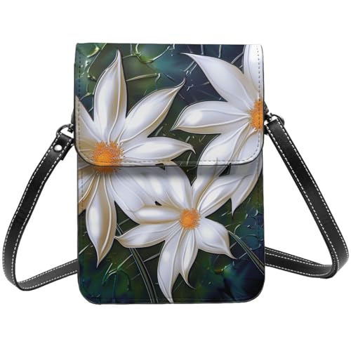 Sac à bandoulière pour téléphone portable en cuir noir à motif floral