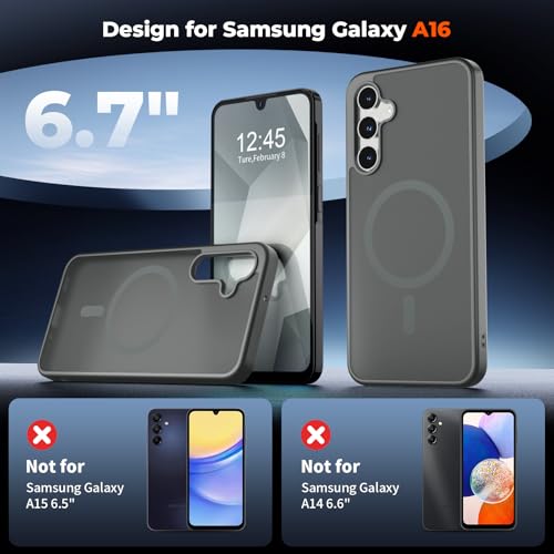 Image of SUPFINE Magnetic for Samsung Galaxy A16 5G Case with Screen Protector, (Built-in Magnets) (Military Grade Drop Protection) Slim Translucent Shockproof Phone Case,Titanium Gray