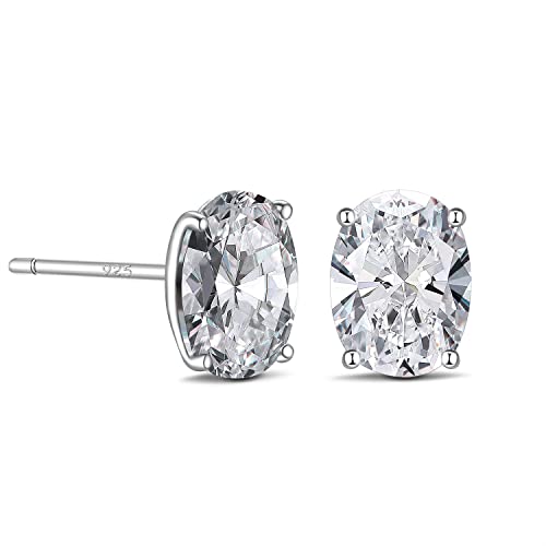 Diamonlite 2 Ct Cubic Zirconia Stud Earrings For Women And Men, D Color, Vvs Clarity, Excellent Oval Cut, Rhodium Plated 925 Sterling Silver Lab Created Simulated Diamond Earrings - Oval Mens And Womens Silver Cz Studs #TOP7