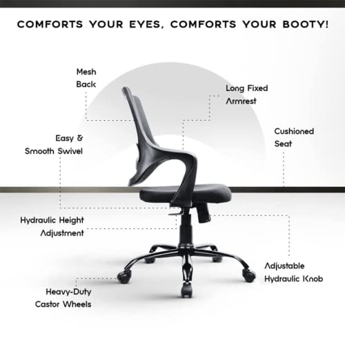 Image of ErgoLab Calm Office Chair, Mid Back Ergonomic Mesh Home Office Desk Chair, Computer Chair with Comfortable Cushion Seat and Armrests, Single Lock Mechanism & Strong Chrome Base