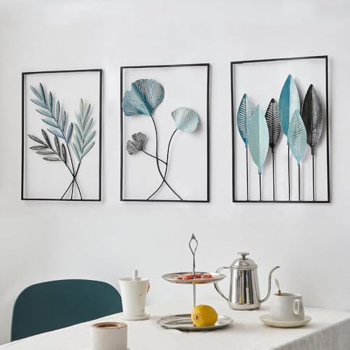 Image of SHREE 'O' GREEN TECH - Handcrafted Metal Golden Abstract Leaf Frame Wall Art Sculpture Large Multicolor Decorative Wall Hanging for Home, Living Room, Drawing Room & Bedroom Decor (Size 12x18 Inch)