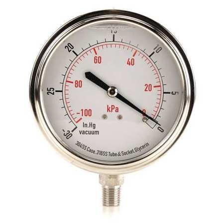 100 Kpa Vac to 0, 1/4 in Npt,Vacuum Gauge, 30 in Hg Vac to 0 Range, -3-2-3% Gauge Accuracy,2041002229