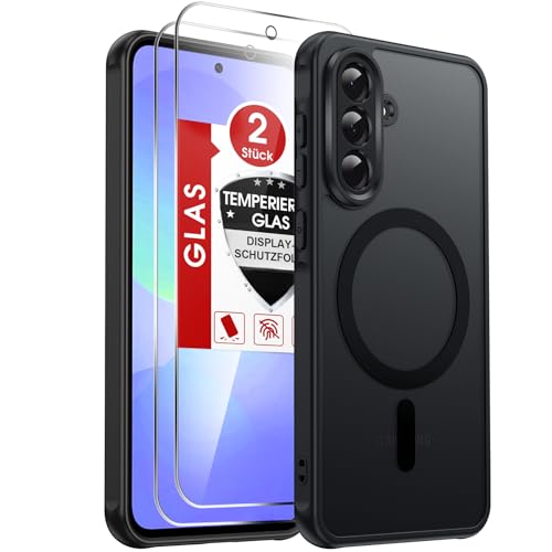 LeYi Handyhülle für Samsung Galaxy A36 5G Hülle für Panzerglas 2X mit Magsafe Kameraschutz Ultra Dünn Slim Magnetisch Schutzhülle Matt Transluzent Phone Case Cover A 36 256gb- Schwarz