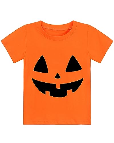 Toddler Boy Girls Jack O Lantern Shirt Short Sleeve Halloween Cotton Pumpkin Tshirt Outfits Clothes Kids Pumpkin Face Shirt Tops Orange 4T