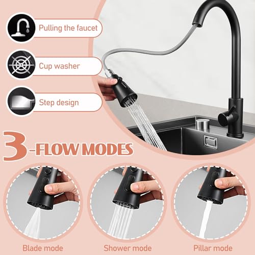 Fregadero de cocina moderno y fácil de limpiar en acero inoxidable negro con sifón completo 5